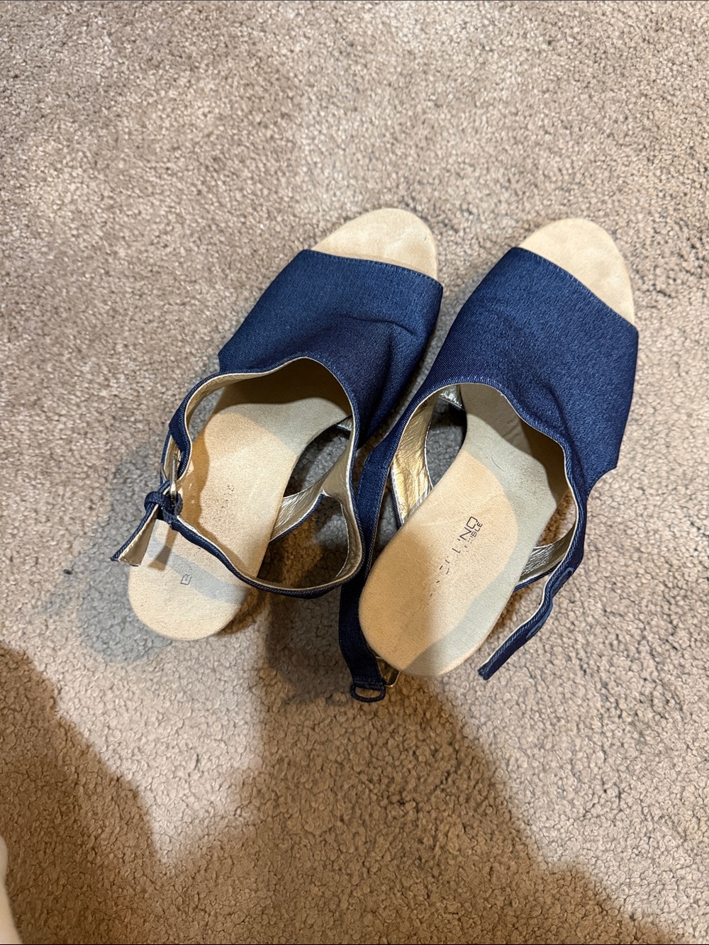 Bandolino Navy Open-Toe Slingback Wedge Sandals